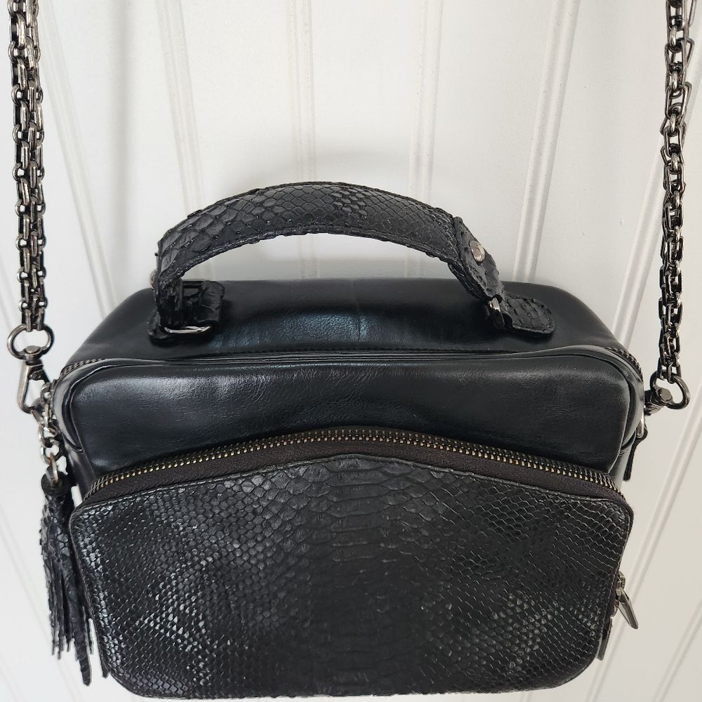TALLULAH Mini Riley Black Snake Print Crossbody Purse - Picture 3 of 10